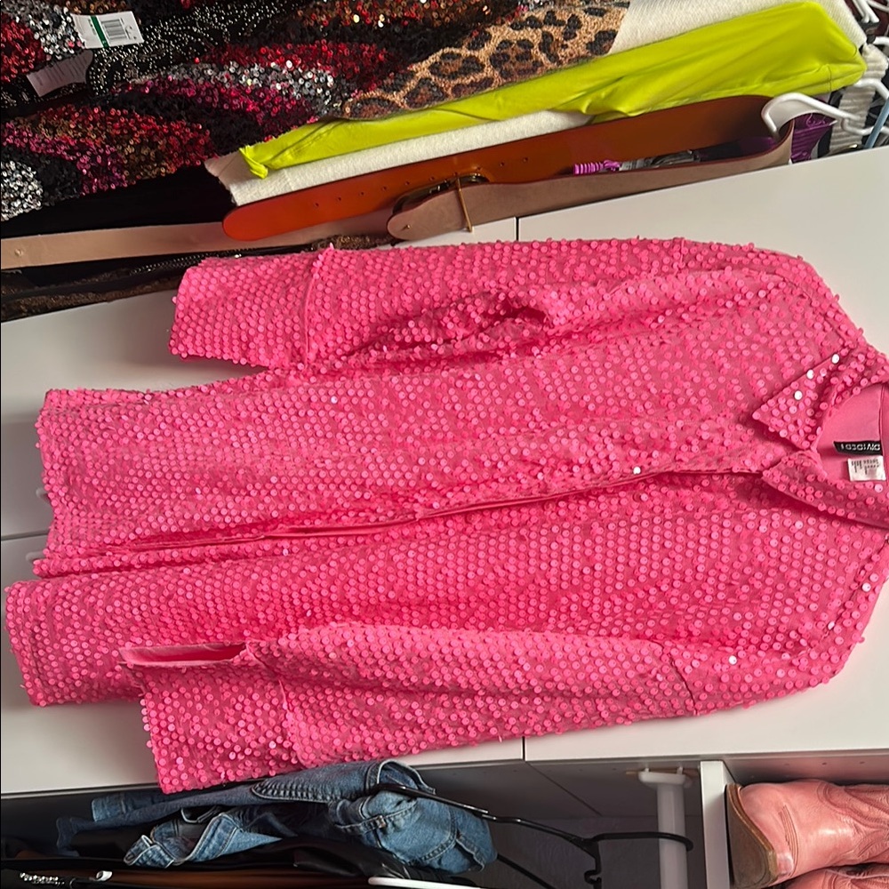 Pink Sequin Button-Up Shirt